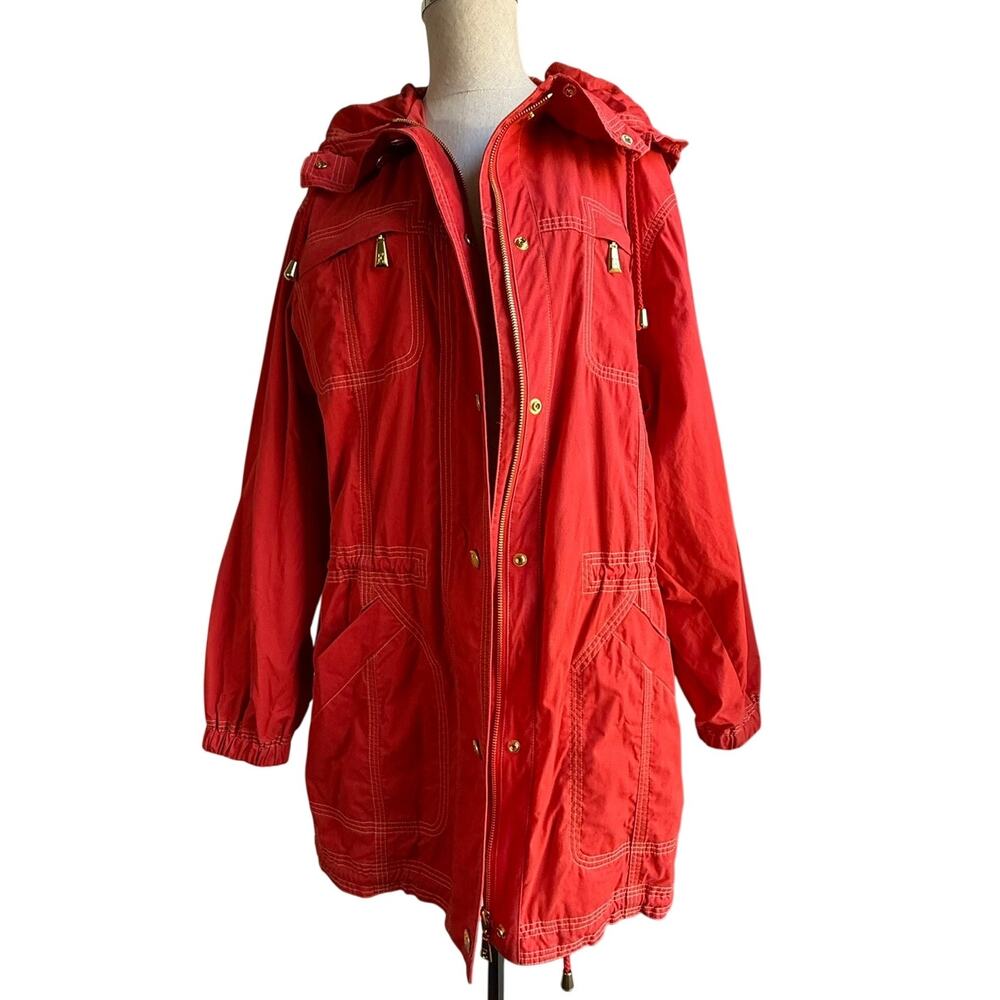 Escada Sport Red Hooded Jacket Women’s M Cotton Utility Parka Preppy Nautical